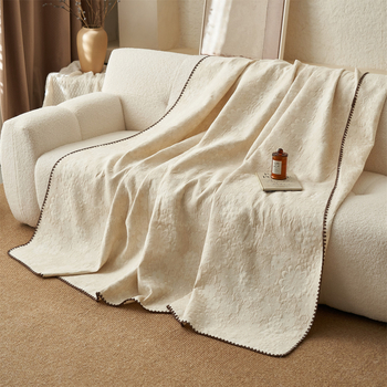 Памучно-ленено одеяло за диван и офис, четирисезонно, едноцветно, леко тегло под 500 г