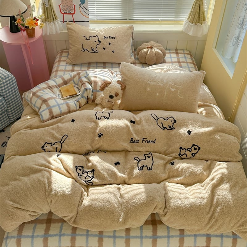 Set de pat din catifea lapte, 4 piese, cu model cartoon animale, 4500–5000 g, iarnă-toamnă, imprimare reactive