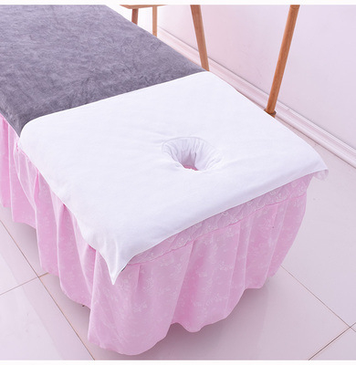 Ručnik za kozmetički salon za masažni krevet s otvorom za lice, 80% poliester + 20% poliamid, gustoća pređe 32, težina 140–170 g/m², mogućnost prilagođavanja logotipa