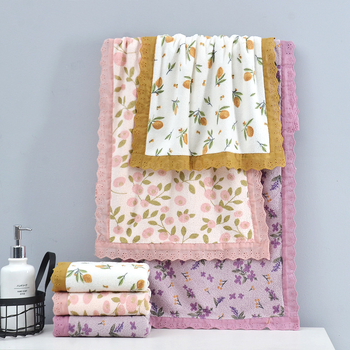 Prosop de baie din fleece coral cu imprimeu floral, 260 g/m², 8 fire, țesătură simplă