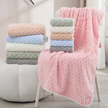 Set prosoape de baie și șapcă de uscare a părului din coral fleece — moale, absorbant, uscare rapidă, 450 g+, țesătură simplă