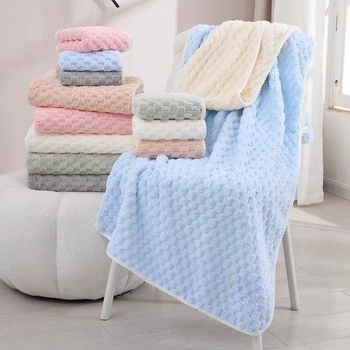 Set prosoape de baie și șapcă de uscare a părului din coral fleece — moale, absorbant, uscare rapidă, 450 g+, țesătură simplă