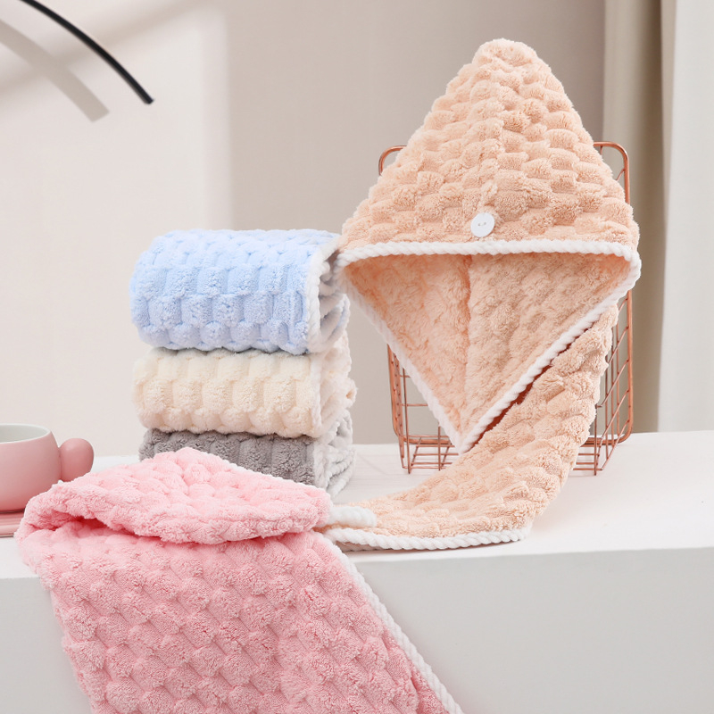 Set prosoape de baie și șapcă de uscare a părului din coral fleece — moale, absorbant, uscare rapidă, 450 g+, țesătură simplă