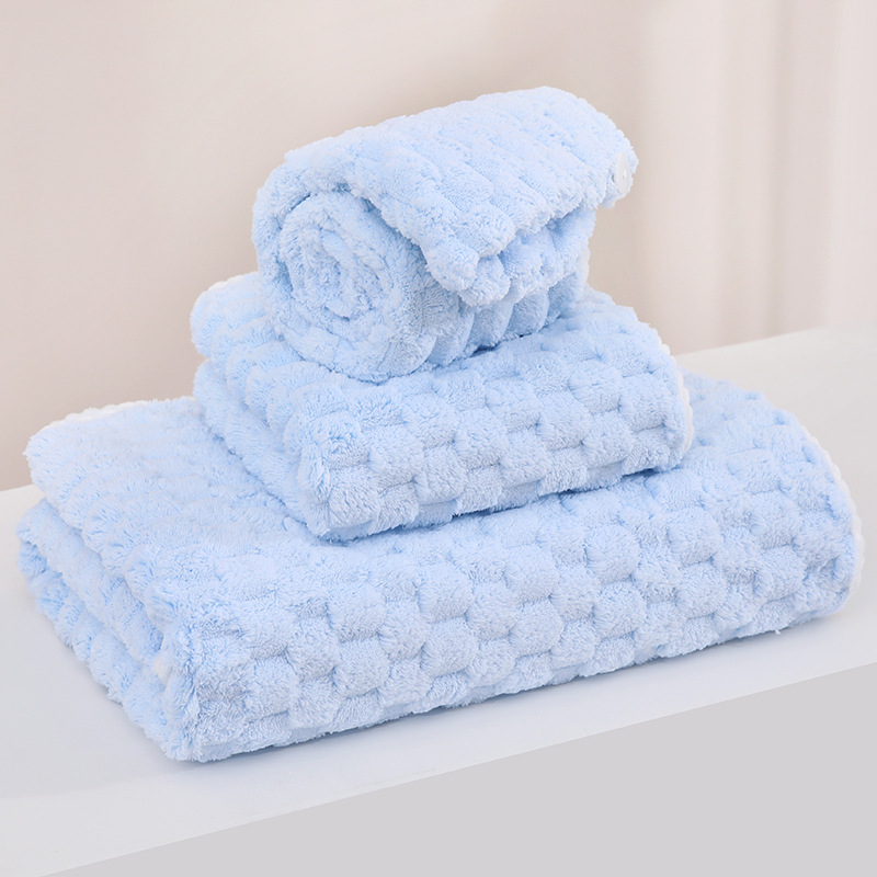 Set prosoape de baie și șapcă de uscare a părului din coral fleece — moale, absorbant, uscare rapidă, 450 g+, țesătură simplă