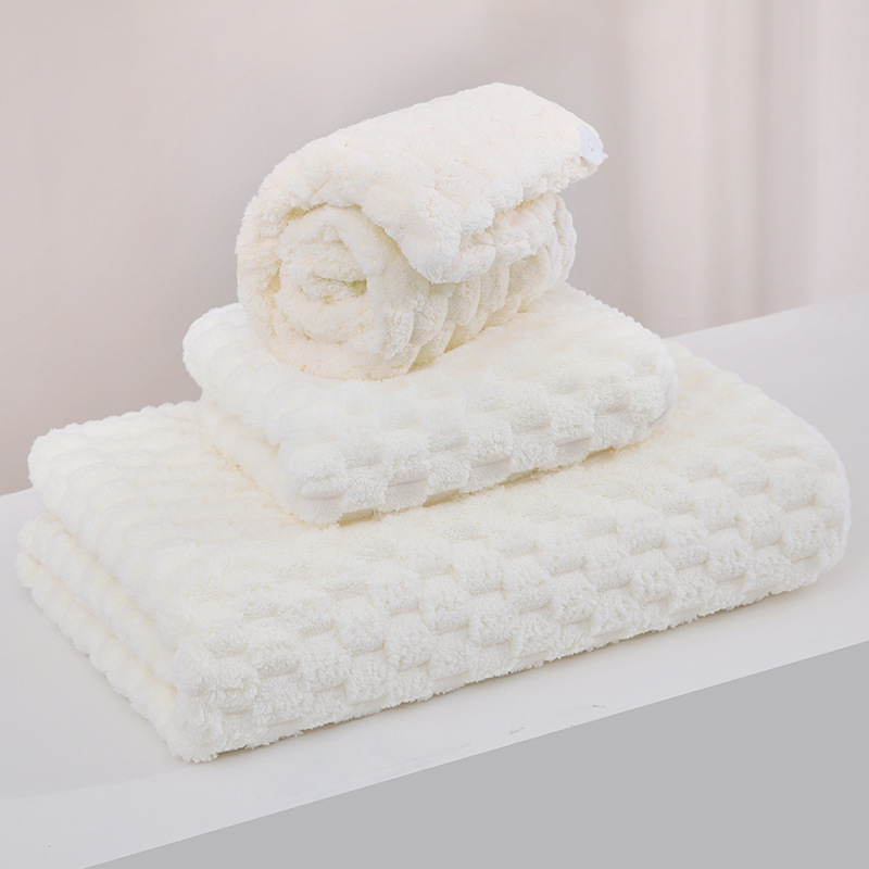 Set prosoape de baie și șapcă de uscare a părului din coral fleece — moale, absorbant, uscare rapidă, 450 g+, țesătură simplă