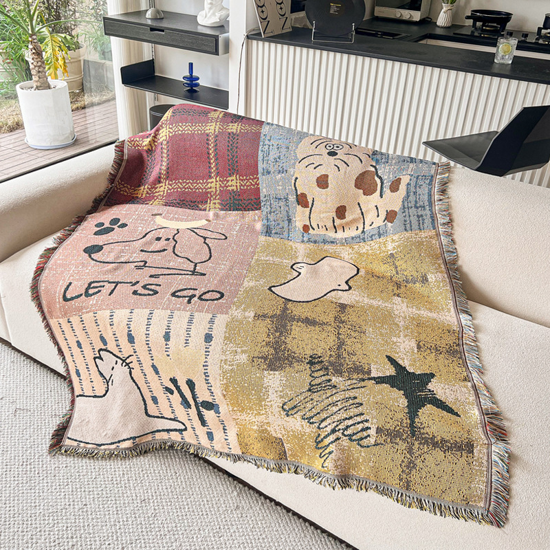 Husă pentru canapea cu ilustrație de desene animate, potrivită pentru canapele secționale, protecție împotriva prafului pentru toate anotimpurile