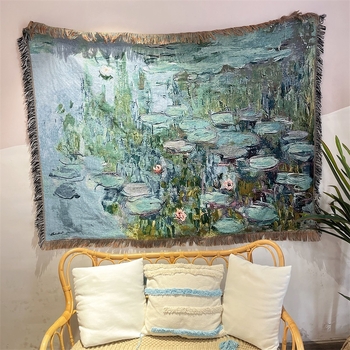 Tapiserijski prekrivač za kauč s motivom Monet Water Lilies, vintage pastoralni stil, težina 300–499 g, prvoklasna kvaliteta, pogodno za sve sezone