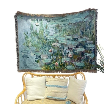 Tapiserijski prekrivač za kauč s motivom Monet Water Lilies, vintage pastoralni stil, težina 300–499 g, prvoklasna kvaliteta, pogodno za sve sezone