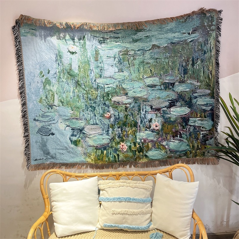 Tapiserijski prekrivač za kauč s motivom Monet Water Lilies, vintage pastoralni stil, težina 300–499 g, prvoklasna kvaliteta, pogodno za sve sezone