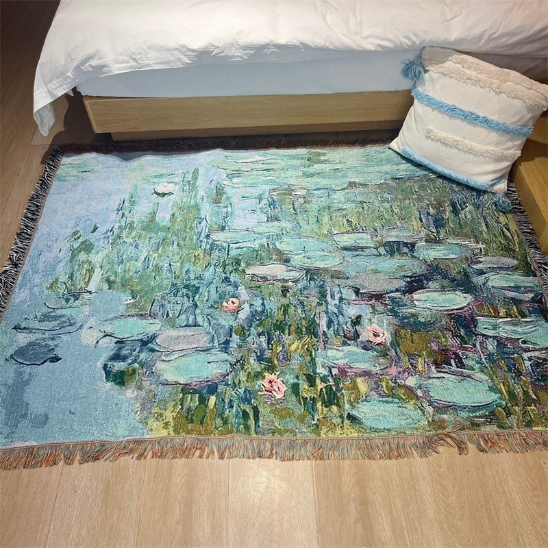 Tapiserijski prekrivač za kauč s motivom Monet Water Lilies, vintage pastoralni stil, težina 300–499 g, prvoklasna kvaliteta, pogodno za sve sezone