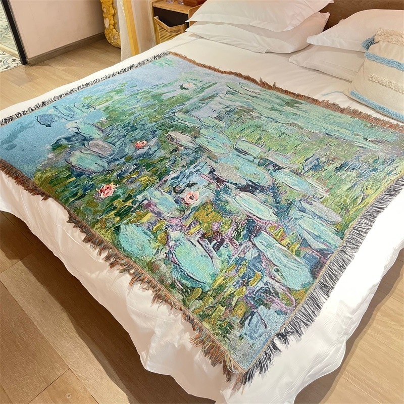 Tapiserijski prekrivač za kauč s motivom Monet Water Lilies, vintage pastoralni stil, težina 300–499 g, prvoklasna kvaliteta, pogodno za sve sezone