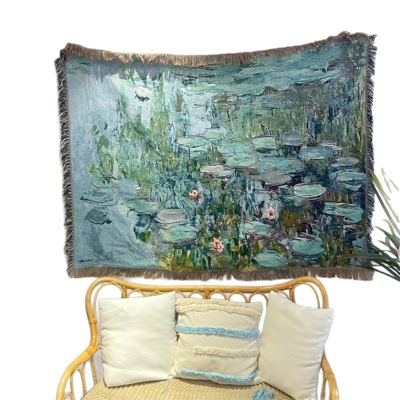 Tapiserijski prekrivač za kauč s motivom Monet Water Lilies, vintage pastoralni stil, težina 300–499 g, prvoklasna kvaliteta, pogodno za sve sezone