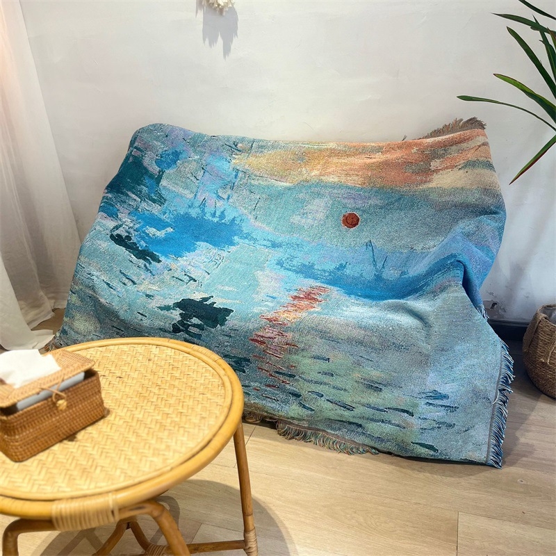 Tapiserijski prekrivač za kauč s motivom Monet Water Lilies, vintage pastoralni stil, težina 300–499 g, prvoklasna kvaliteta, pogodno za sve sezone