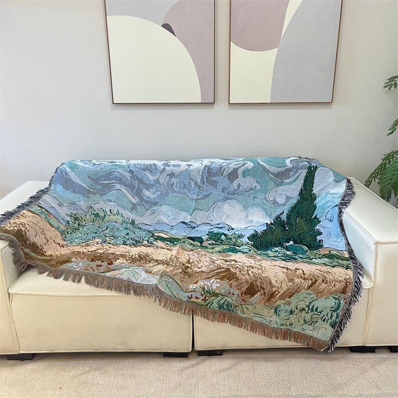 Tapiserijski prekrivač za kauč s motivom Monet Water Lilies, vintage pastoralni stil, težina 300–499 g, prvoklasna kvaliteta, pogodno za sve sezone