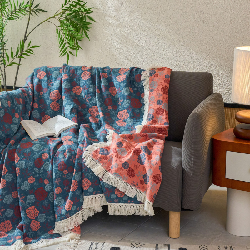 Wan yanshu medvilninė džakardinė antklodė, trijų sluoksnių siūlai, visiems metų laikams, augalų ir gėlių raštas, 300–499 g, retro stilius, pritaikoma