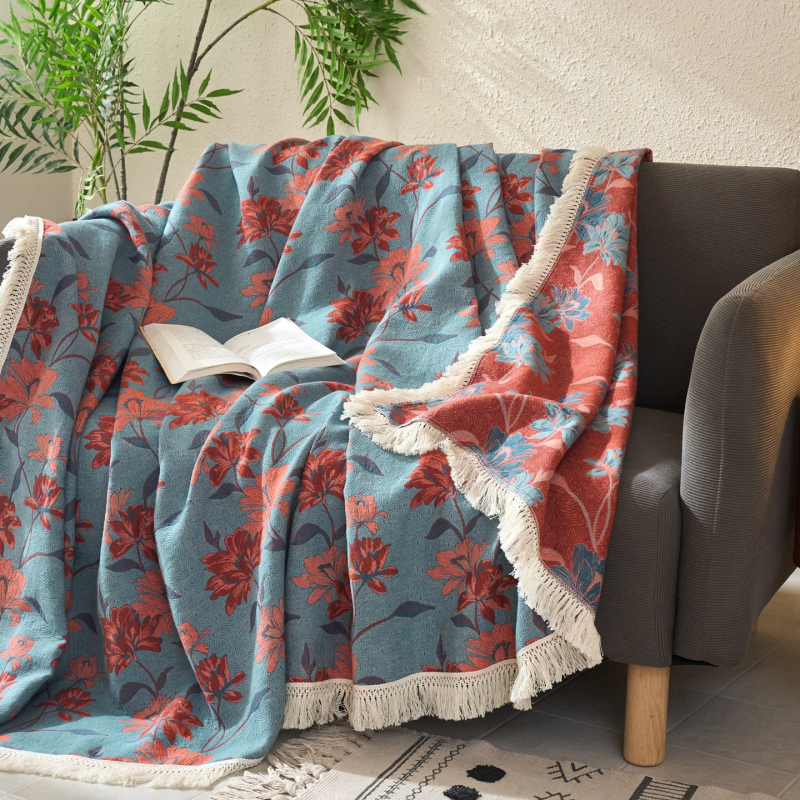 Wan yanshu medvilninė džakardinė antklodė, trijų sluoksnių siūlai, visiems metų laikams, augalų ir gėlių raštas, 300–499 g, retro stilius, pritaikoma