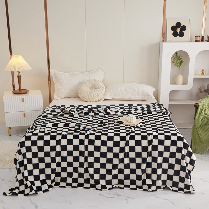 Flanel deka s mrežastim uzorkom, materijal: flanelni fleece, cijelogodišnja upotreba, moderni minimalistički stil