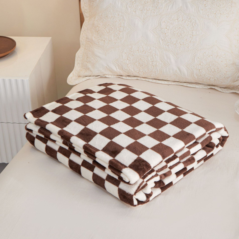 Flanel deka s mrežastim uzorkom, materijal: flanelni fleece, cijelogodišnja upotreba, moderni minimalistički stil