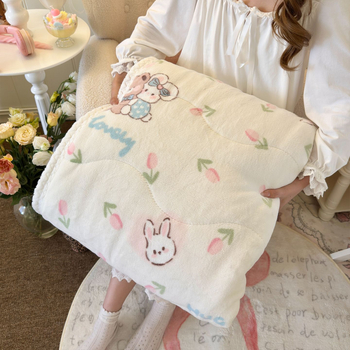 Cuvertură velur cu imprimeu cartoon cu miel - quiltat, poliester, 500 g, primăvară și toamnă, stil desen animat
