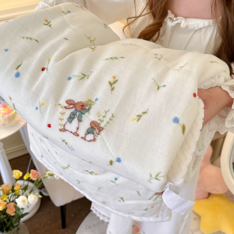 Cuvertură velur cu imprimeu cartoon cu miel - quiltat, poliester, 500 g, primăvară și toamnă, stil desen animat