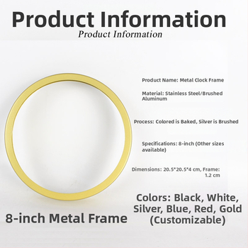 Кръгъл метален корпус за стенен часовник, кварцов ход, златист алуминиев обков (рамка), преден капак, опаковка 48 бр.