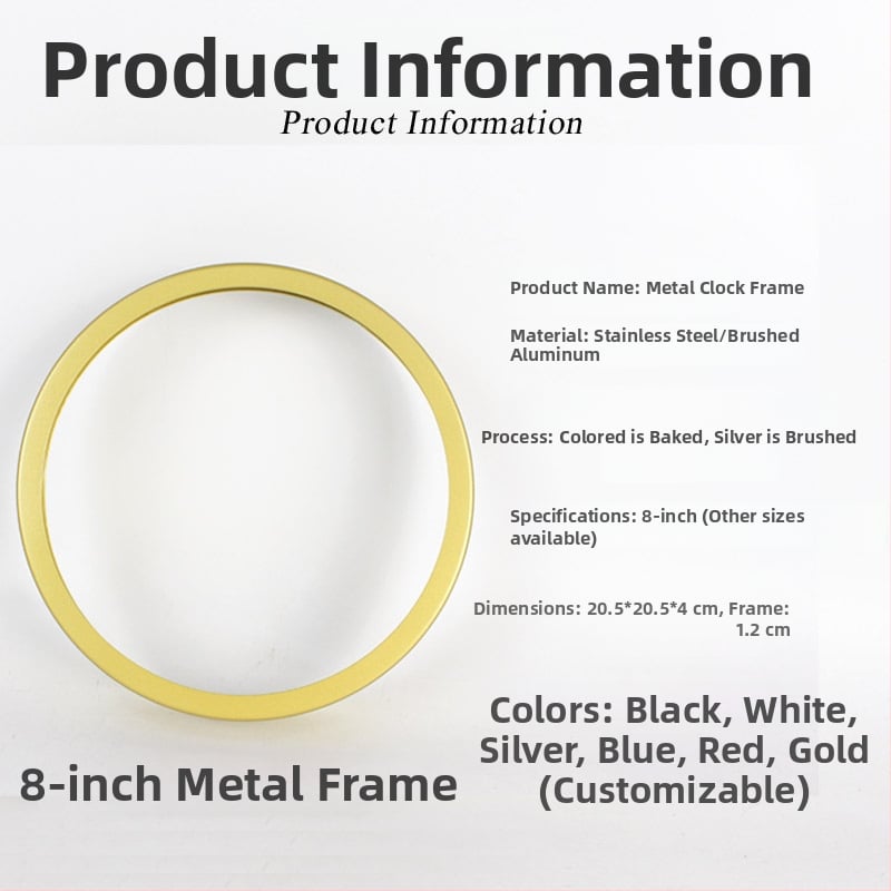 Кръгъл метален корпус за стенен часовник, кварцов ход, златист алуминиев обков (рамка), преден капак, опаковка 48 бр.