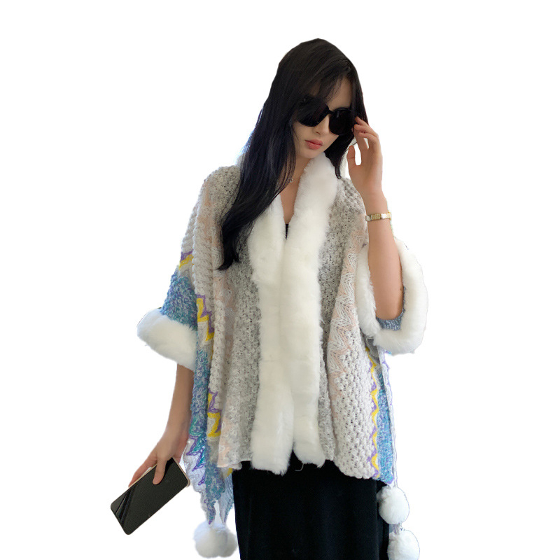 Ženski ogrtač-šal od imitacijskog kašmira, retro etno stil, warp-knitting tkanina, uzorak usklađivanja, zadržava toplinu