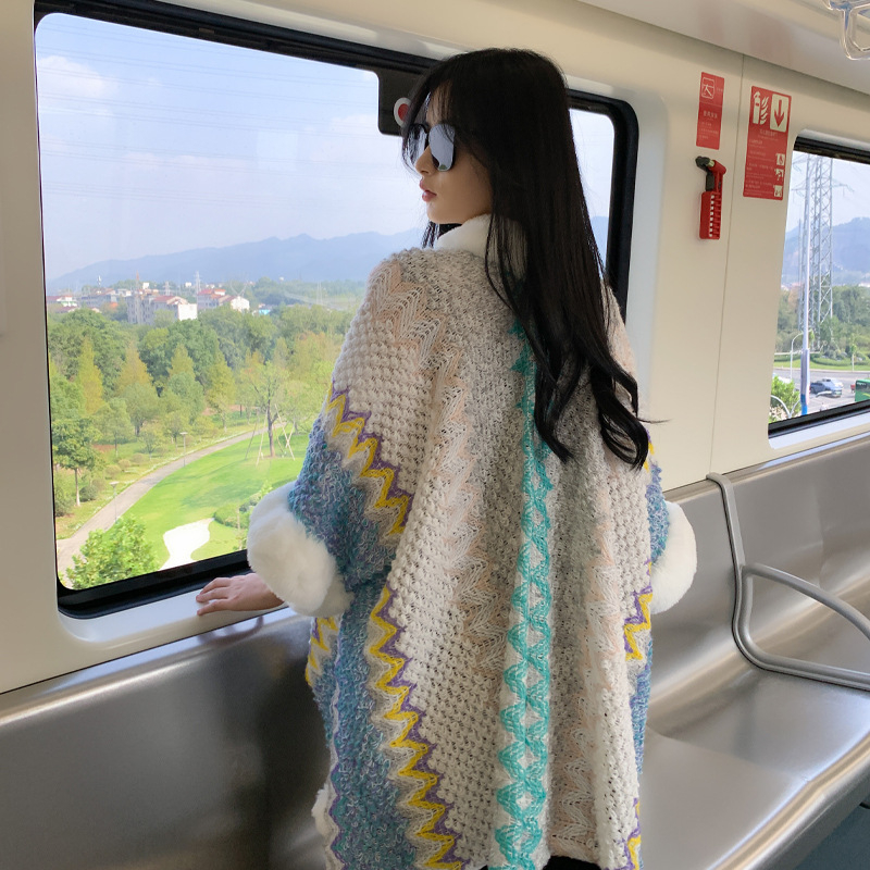 Ženski ogrtač-šal od imitacijskog kašmira, retro etno stil, warp-knitting tkanina, uzorak usklađivanja, zadržava toplinu