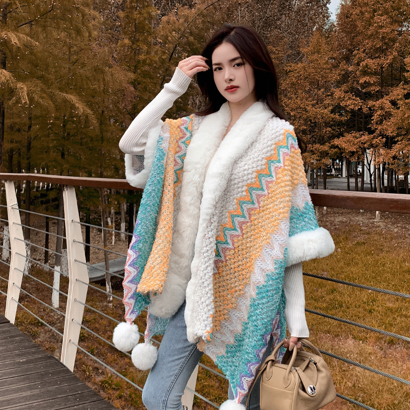 Ženski ogrtač-šal od imitacijskog kašmira, retro etno stil, warp-knitting tkanina, uzorak usklađivanja, zadržava toplinu