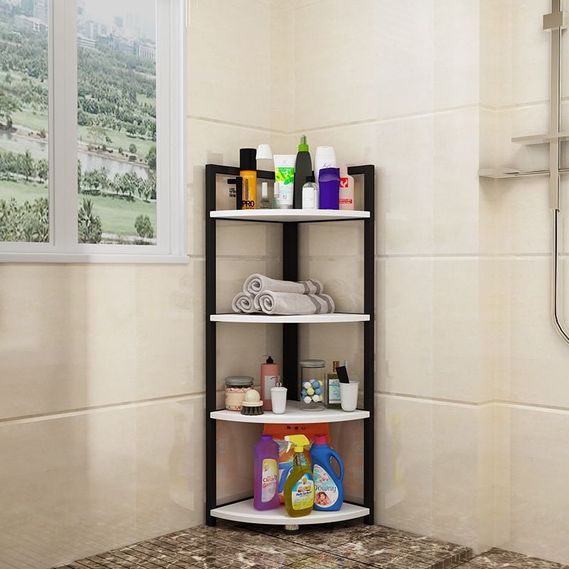 Fürdőszobai mosdó alatti tárolóállvány, padlóra álló, többszintes, vízálló, háromszög vázú