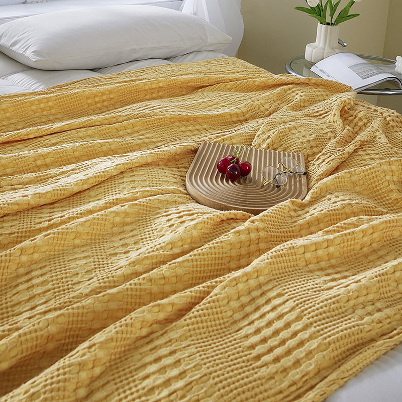 Vaflinio audinio pledas, 50% bambuko pluoštas, 50% medvilnė, Nordic stilius, vasaros naudojimui, svoris iki 300 g