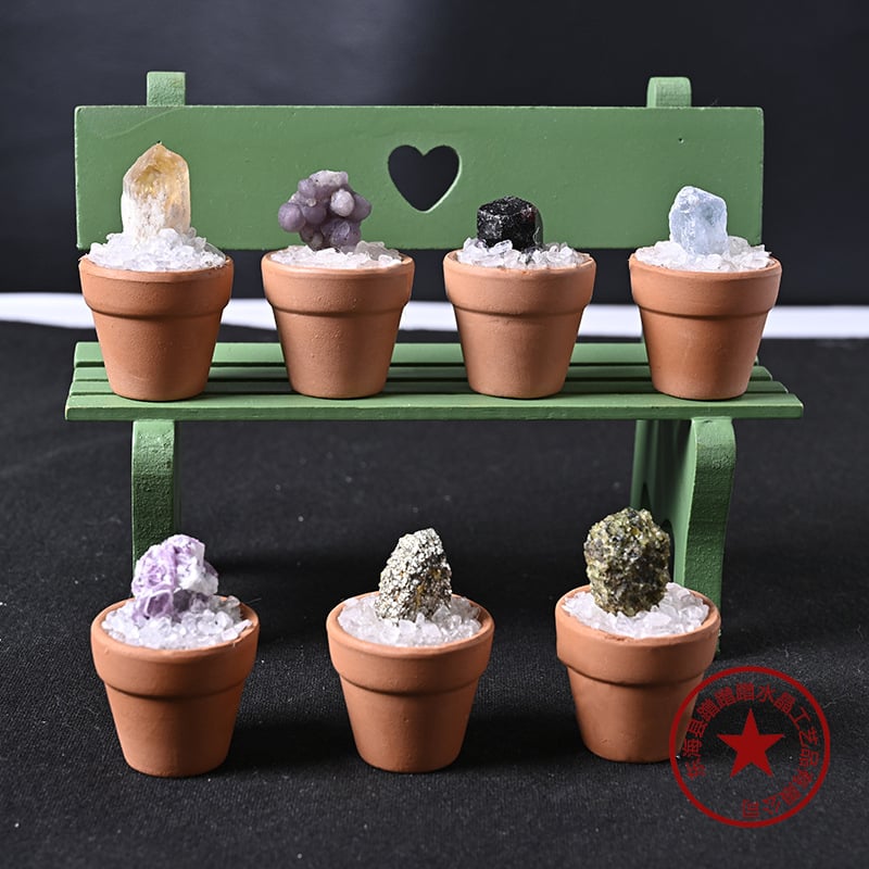 Krištolo medžio stalinis papuošimas su keraminiu vazonu – šiuolaikinis minimalistinis stilius, prekės ženklas Rubbing Crystal