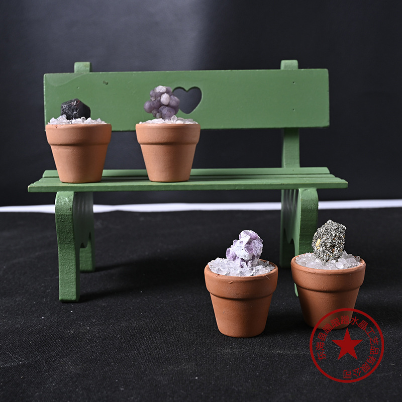 Krištolo medžio stalinis papuošimas su keraminiu vazonu – šiuolaikinis minimalistinis stilius, prekės ženklas Rubbing Crystal