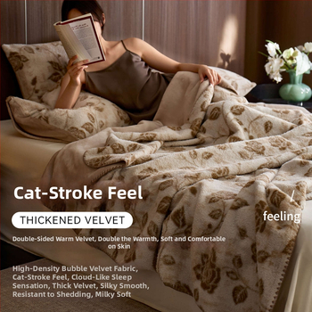 Зимно одеяло от имитационен кашмир с 50% акрилни влакна, реактивно багрене, тегло 0.55–1.0 кг, мотив растения и цветя