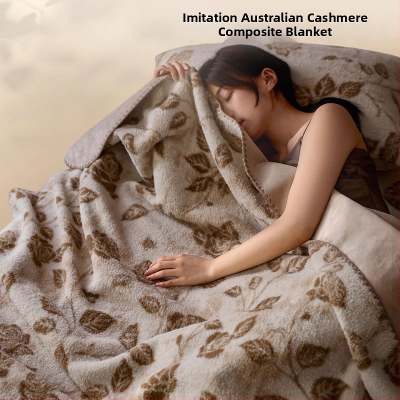 Зимно одеяло от имитационен кашмир с 50% акрилни влакна, реактивно багрене, тегло 0.55–1.0 кг, мотив растения и цветя