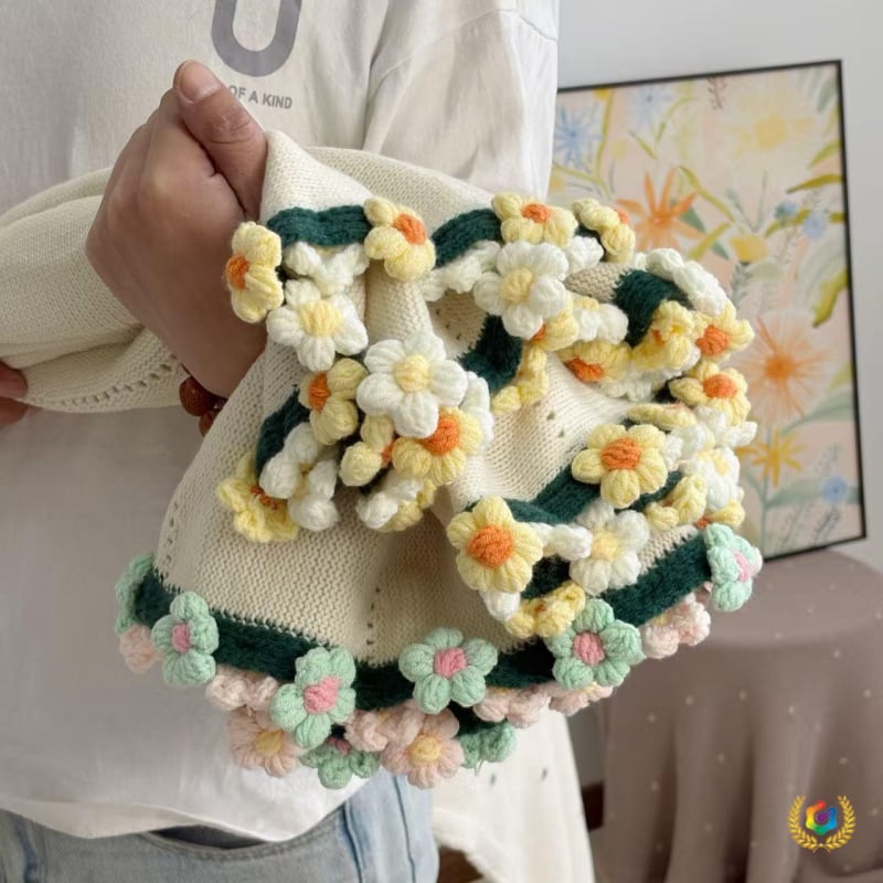 Ръчно изработено одеяло за хвърляне с флорални мотиви; Материал: акрилово влакно; Тегло: 300–500 g; Обработка и персонализация: Да