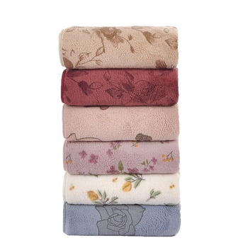Omax koralni fleece ručnik za lice s floralnim printom, debeli i upijajući, 50–80 g, 100d, tiskano