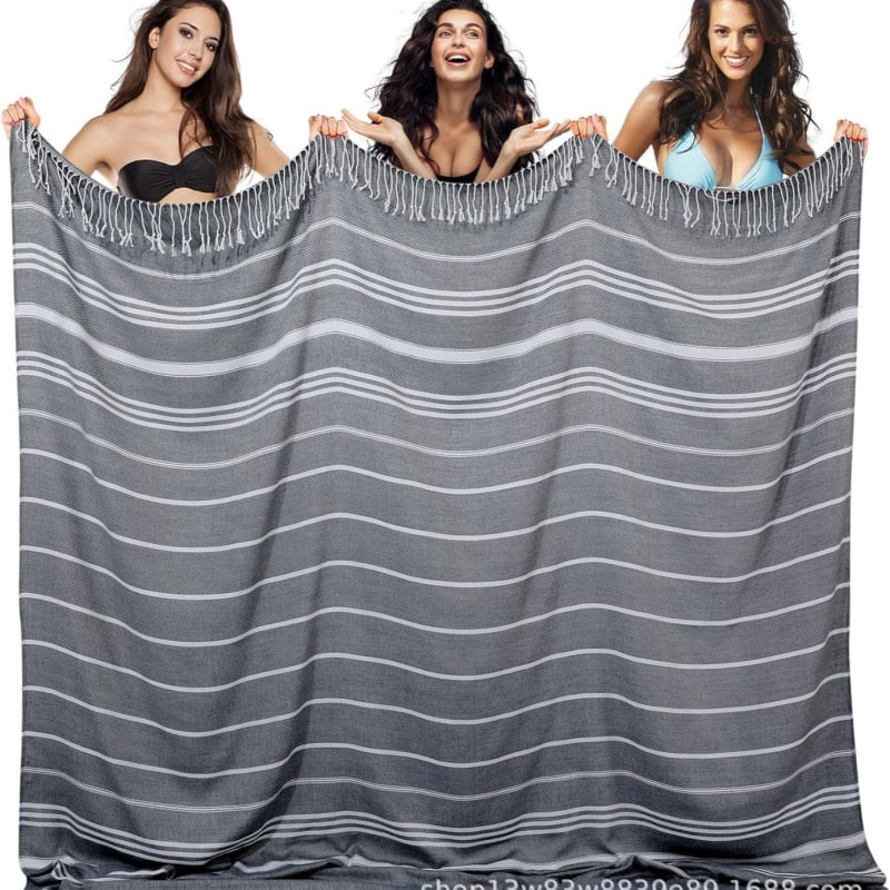 Prosop de plajă turcesc cu ciucuri — microfibră, 200–300 g, 16 fire, țesătură simplă, personalizare disponibilă