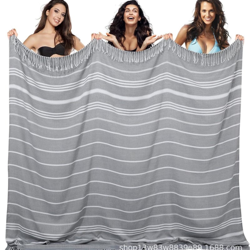 Prosop de plajă turcesc cu ciucuri — microfibră, 200–300 g, 16 fire, țesătură simplă, personalizare disponibilă