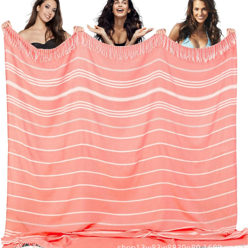 Prosop de plajă turcesc cu ciucuri — microfibră, 200–300 g, 16 fire, țesătură simplă, personalizare disponibilă