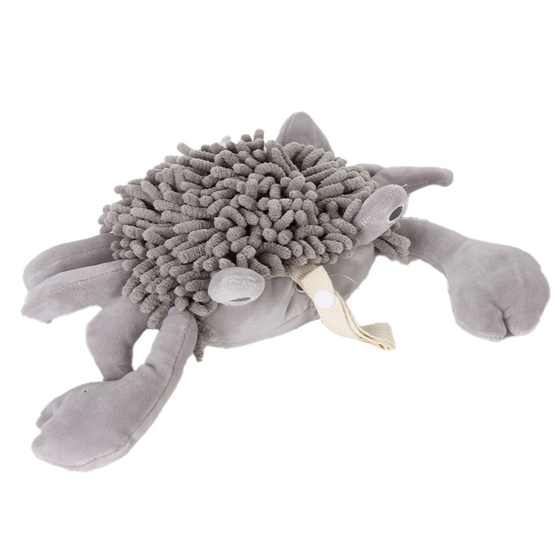 Anim Chenille krab – käterätikplüüs mänguasi, imav ja mitmekülgne loomade aksessuaar; materjal: polüesterkiud; kaal: 100–120 g; kudumine: lame kudumine; niidid: 19 lõnga