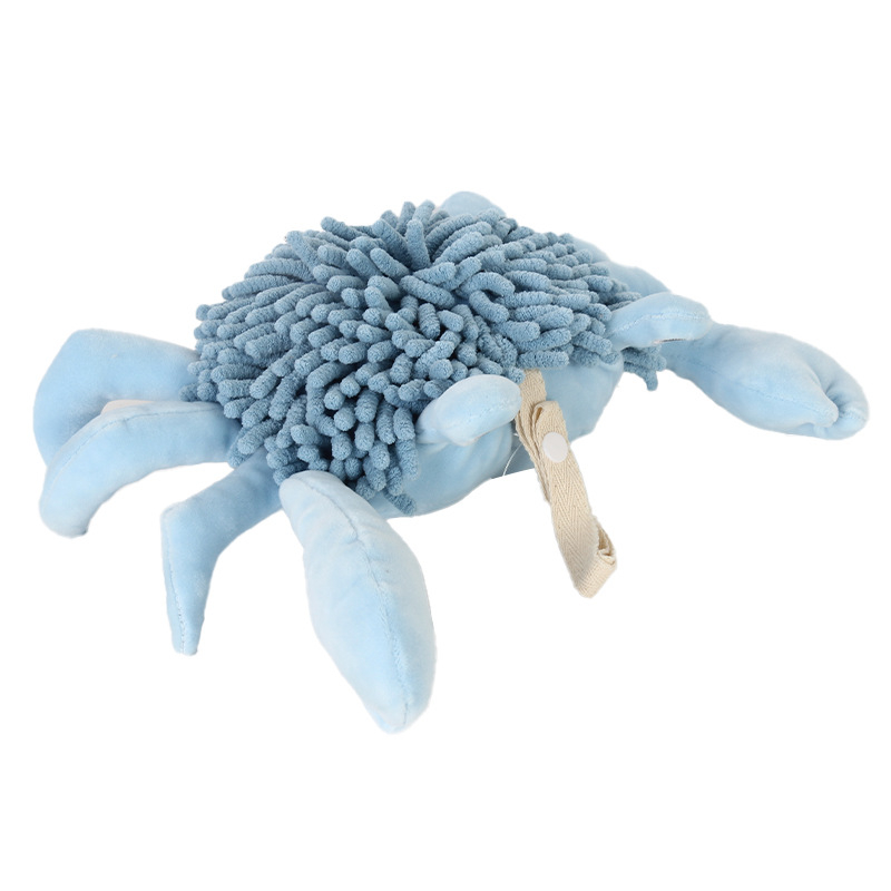 Anim Chenille krab – käterätikplüüs mänguasi, imav ja mitmekülgne loomade aksessuaar; materjal: polüesterkiud; kaal: 100–120 g; kudumine: lame kudumine; niidid: 19 lõnga