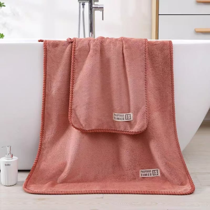 Set ručnika od coral flese s debelim rebrastim rubom, mekani upijajući ručnici za kupanje