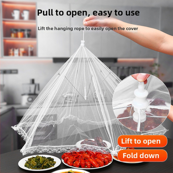 Sulankstomas maisto uždengimo dangtis su metalo tinkleliu — nuo musių, daugiafunkcinis, šiuolaikiškas dizainas