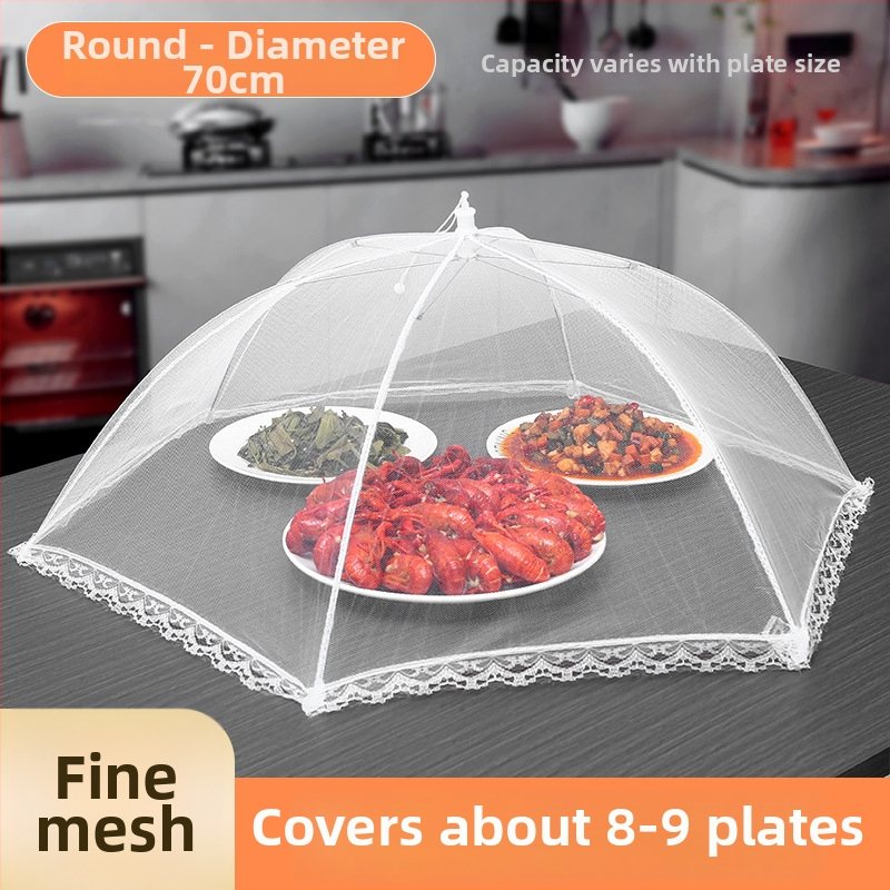 Sulankstomas maisto uždengimo dangtis su metalo tinkleliu — nuo musių, daugiafunkcinis, šiuolaikiškas dizainas