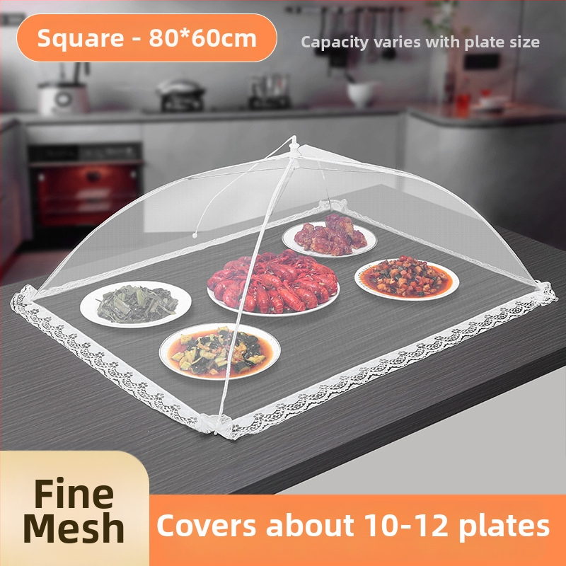 Sulankstomas maisto uždengimo dangtis su metalo tinkleliu — nuo musių, daugiafunkcinis, šiuolaikiškas dizainas