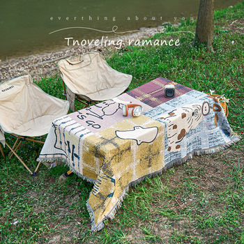 Covoraș de picnic pentru exterior, pătură țesută patru anotimpuri, 70% poliester / 30% bumbac; rezistent la umezeală, potrivită pentru living, dormitor și afară