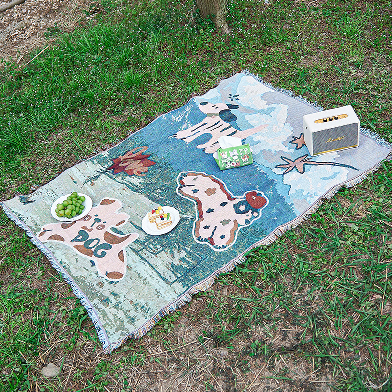 Covoraș de picnic pentru exterior, pătură țesută patru anotimpuri, 70% poliester / 30% bumbac; rezistent la umezeală, potrivită pentru living, dormitor și afară