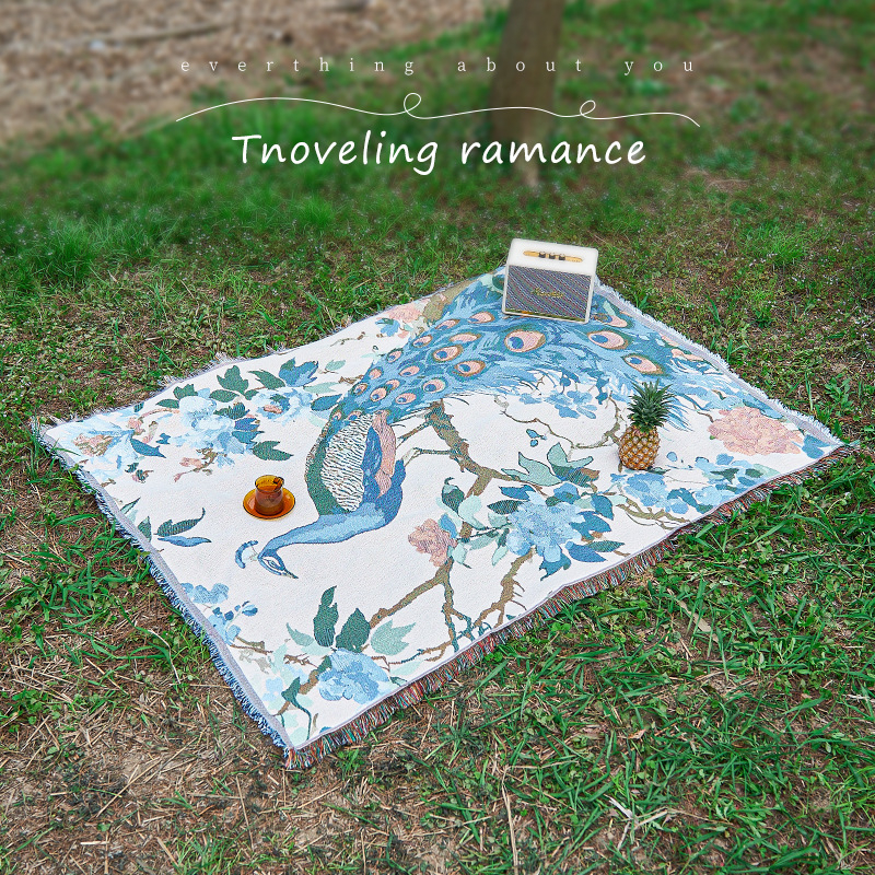 Covoraș de picnic pentru exterior, pătură țesută patru anotimpuri, 70% poliester / 30% bumbac; rezistent la umezeală, potrivită pentru living, dormitor și afară