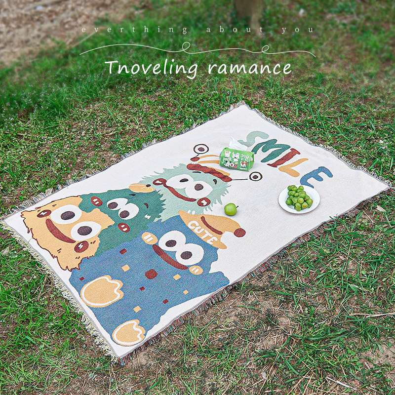 Covoraș de picnic pentru exterior, pătură țesută patru anotimpuri, 70% poliester / 30% bumbac; rezistent la umezeală, potrivită pentru living, dormitor și afară